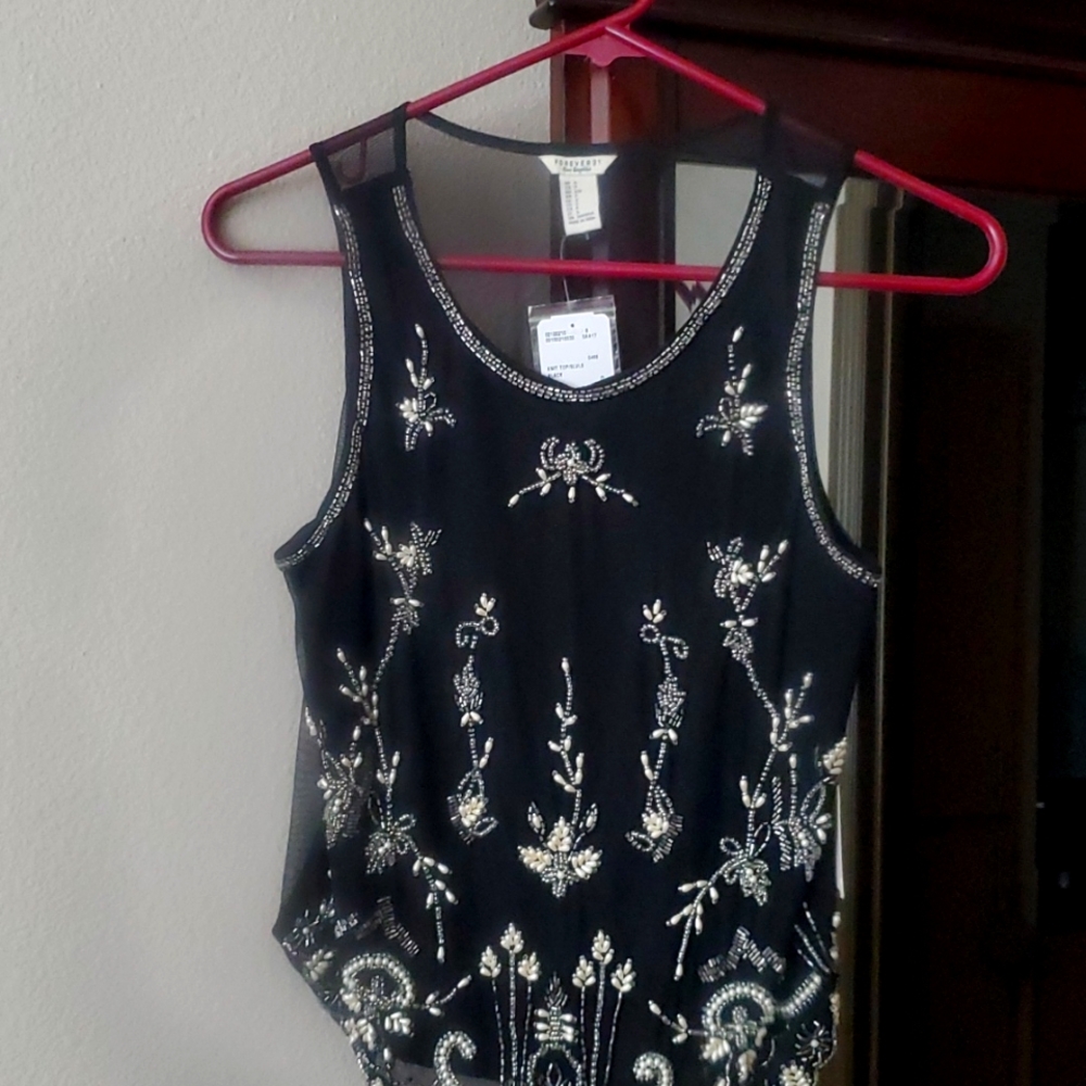 Sleeveless Beaded Black Dress Top